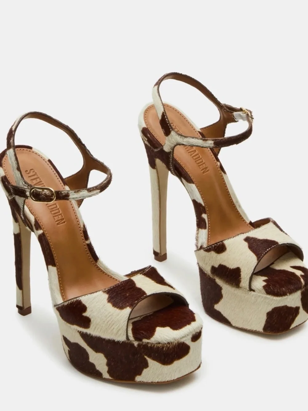 Cologne Cow Print Calf Hair Platform Dress Sandals